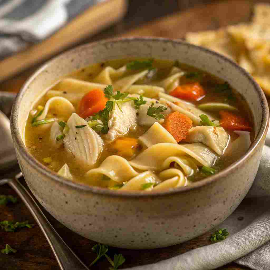 Classic Amish chicken noodle soup recipe